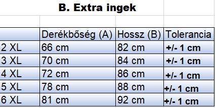 B.Kék zsebes nagyméretű férfi rövid ujjú farmering mérettáblázata2