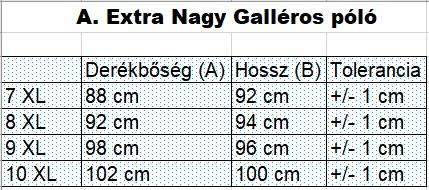 A.North szürke férfi EXTRA nagyméretű galléros póló mérettáblázata1