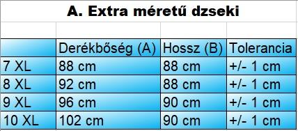 A.Sötétkék vízlepergetős férfi EXTRA nagyméretű dzseki mérettáblázata1