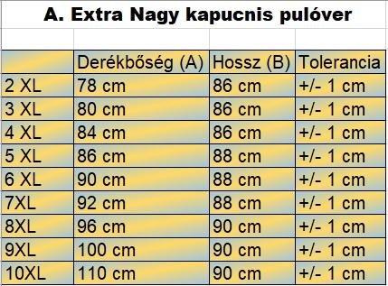 A.Mustár Spirit férfi nagyméretű kapucnis pulóver mérettáblázata1