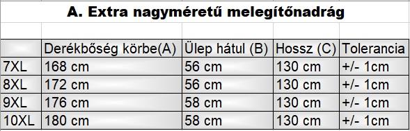 A.Sötétkék férfi EXTRA nagyméretű melegítőnadrág mérettáblázata1