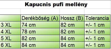 Sötétkék férfi nagyméretű kapucnis pufi mellény mérettáblázata2