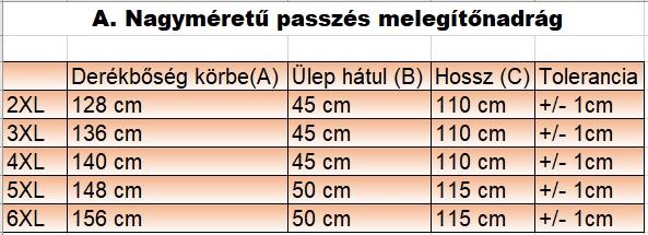 A.Active szürke férfi nagyméretű melegítőnadrág mérettáblázata2