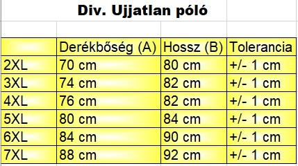 D.Hali zöld nagyméretű férfi ujjatlan póló mérettáblázata2