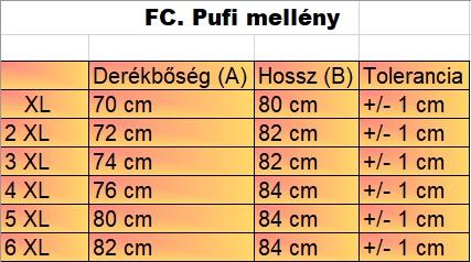 FC.Piros nagyméretű férfi pufi mellény mérettáblázata2