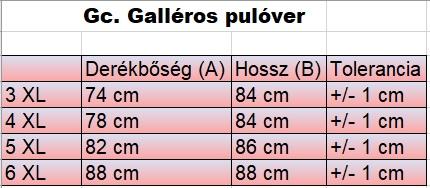 nagyméretű férfi galléros pulóver mérettáblázata