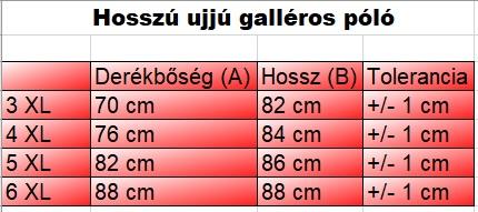 Fekete Amerikan galléros férfi nagyméretű hosszú ujjú póló mérettáblázata1