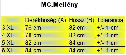MC.Sötétkék férfi nagyméretű polár pufi mellény mérettáblázata1