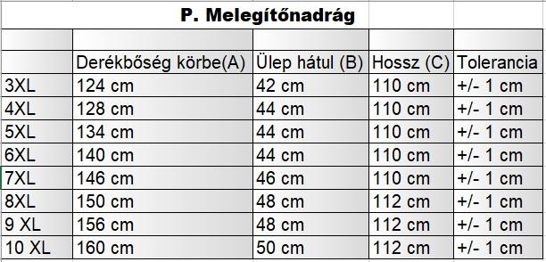 férfi nagyméretű melegítőnadrág mérettáblázata1