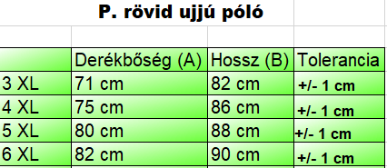 P.Kék New York férfi nagyméretű póló mérettáblázata2