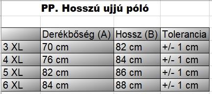 PP.Szürke Map férfi nagyméretű hosszú ujjú póló mérettáblázata2