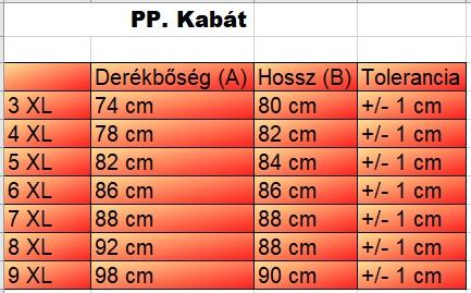 Sárga Tricolor pufi EXTRA nagyméretű férfi télikabát mérettáblázata2