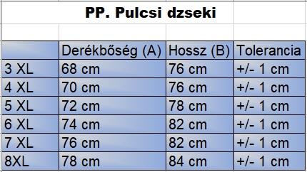 PP.Camel férfi nagyméretű steppelt pulcsi dzseki mérettáblázata1