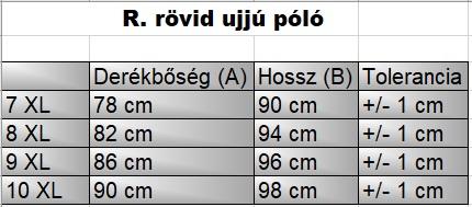 R.Sötétkék Hope férfi extra nagyméretű póló mérettáblázata2
