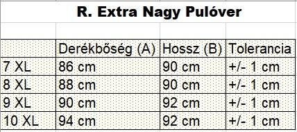 extra nagyméretű férfi-pulóver mérettáblázata