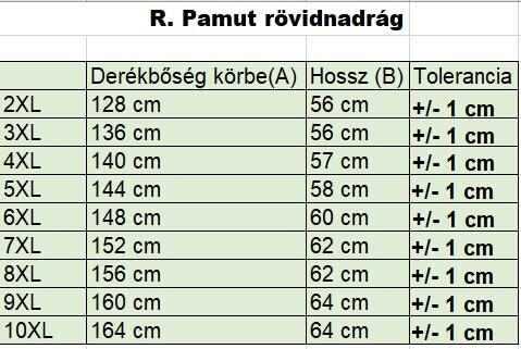 R.Piros zsebes nagyméretű férfi pamut rövidnadrág mérettáblázata2