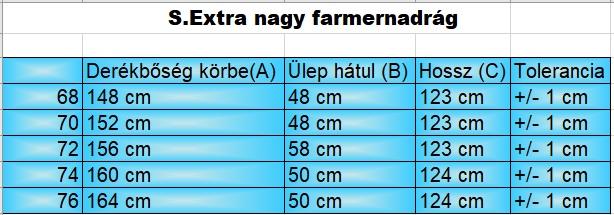 S.Sötétkék farmer hatású férfi EXTRA nagyméretű alkalmi nadrág mérettáblázata1