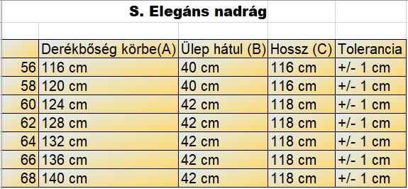 S.Barna Street férfi nagyméretű alkalmi nadrág mérettáblázata1