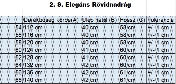 S.Fekete-fehér svédzsebes elegáns nagyméretű férfi rövidnadrág mérettáblázata2