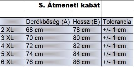 S.Mokka férfi nagyméretű bélelt átmeneti szövetkabát mérettáblázata2