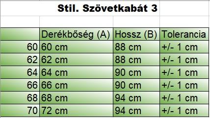 mellényes nagyméretű férfi szövetkabát mérettáblázata