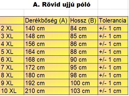 A.Sötétkék sima nagyméretű férfi póló mérettáblázata1