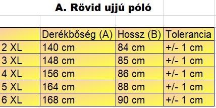 A.Sima zöld nagyméretű férfi galléros póló mérettáblázata1