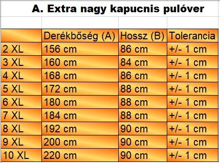 A.Pacific szürke extra nagyméretű férfi kapucnis pulóver mérettáblázata2