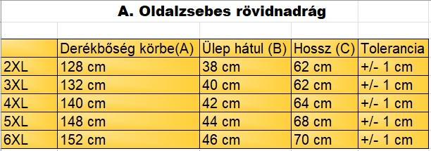 A.Skate fekete nagyméretű férfi oldalzsebes rövidnadrág mérettáblázata2