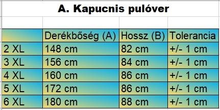 A.Mustár Freedom nagyméretű férfi kenguruzsebes pulóver mérettáblázata2