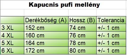 Fekete nagyméretű férfi vízlepergetős kapucnis mellény mérettáblázata2