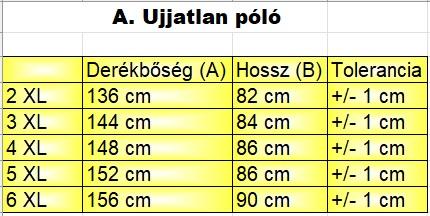 A.Music piros nagyméretű férfi ujjatlan póló mérettáblázata2