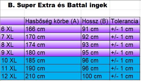 B.Fehér SUPER EXTRA nagyméretű férfi rövid ujjú ing mérettáblázata2