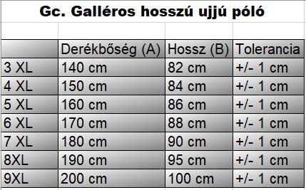 GC.Break sötétkék férfi nagyméretű galléros póló mérettáblázata2