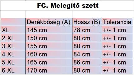 FC.Free királykék nagyméretű férfi melegítő szett mérettáblázata2