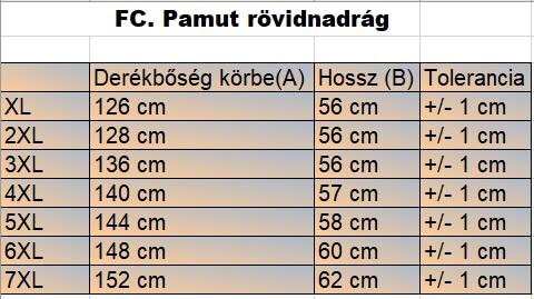 FC.Sport fekete nagyméretű férfi pamut rövidnadrág mérettáblázata2