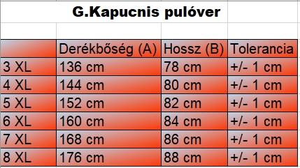 G.Dream sárga nagyméretű férfi kenguruzsebes pulóver mérettáblázata2