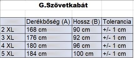 G.Fekete nagyméretű férfi szövetkabát mérettáblázata2