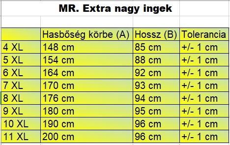 M.Fehér, pöttyös Extra nagyméretű férfi zsebes ing mérettáblázata1