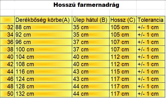 N.Fekete koptatott nagyméretű férfi farmernadrág mérettáblázata2