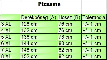 Dream sötétkék nagyméretű férfi pizsama mérettáblázata2