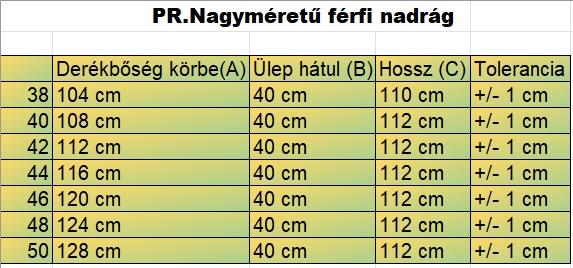 PR.Elit sötétkék férfi nagyméretű alkalmi nadrág mérettáblázata2