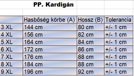 PP.Zöld férfi nagyméretű steppelt cipzáras pulóver mérettáblázata2