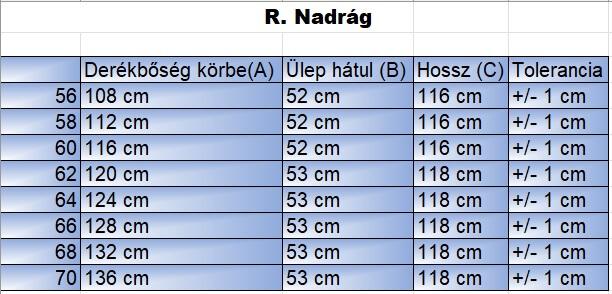 R.Kék cirmos vékony nagyméretű férfi nadrág mérettáblázata2