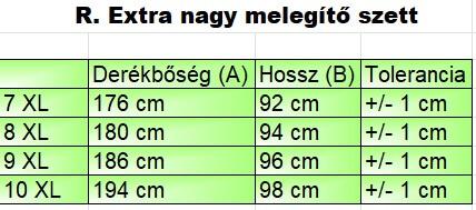 R.Contrast piros-sötétkék EXTRA nagyméretű férfi melegítő szett mérettáblázata2
