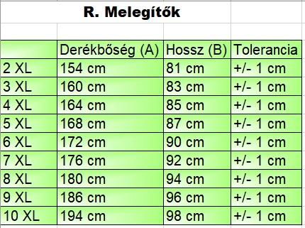 R.Káró zöld nagyméretű férfi melegítő szett mérettáblázata2