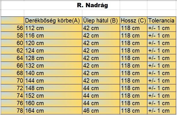 R.Szürke vékony nagyméretű férfi alkalmi nadrág mérettáblázata2