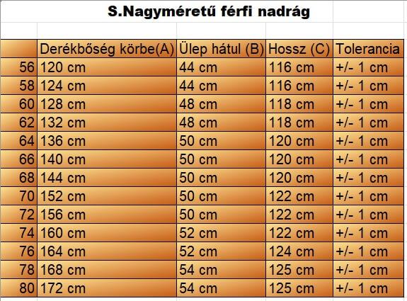 S.Ice szürke férfi nagyméretű farmernadrág mérettáblázata2