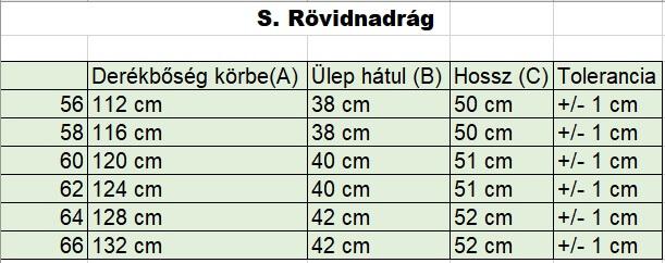 S.Fehér lenvászon nagyméretű férfi rövidnadrág mérettáblázata2