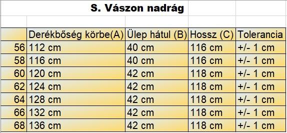 S.Exit barna gumis derekú nagyméretű férfi nadrág mérettáblázata2
